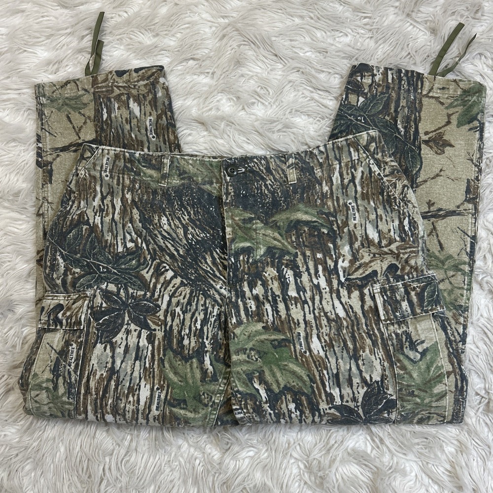 Vintage Rattlers Brand Realtree Camo Cargo Hunting Pants Green Brown 38x31